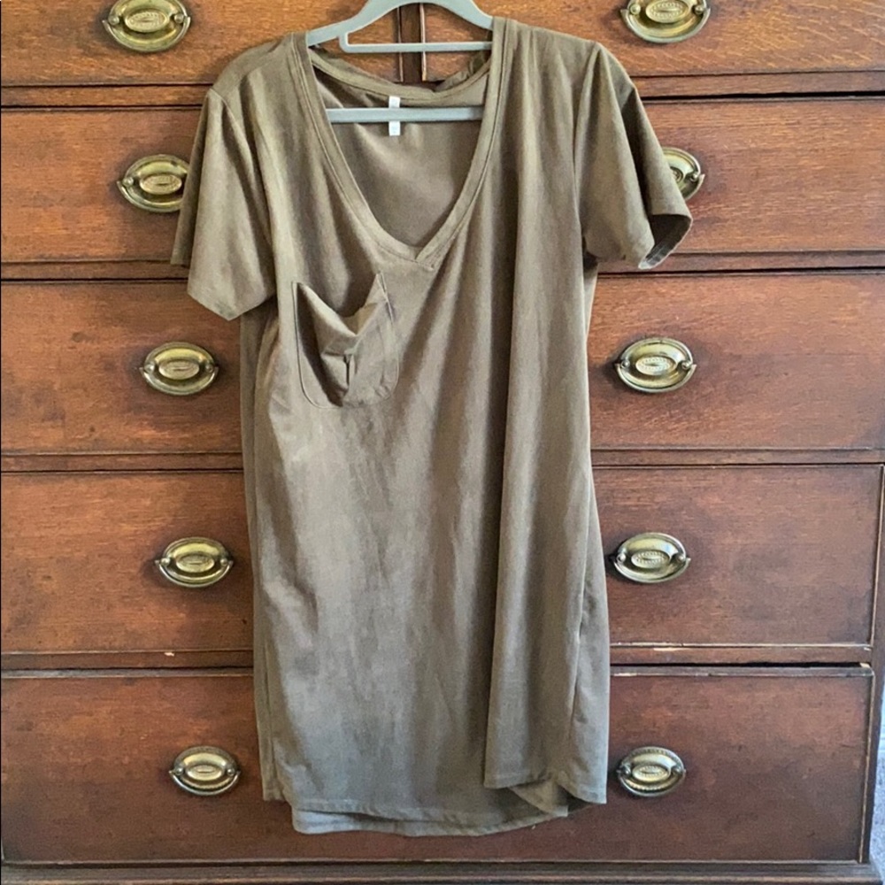 Z Supply Olive Green Suede T-shirt Dress